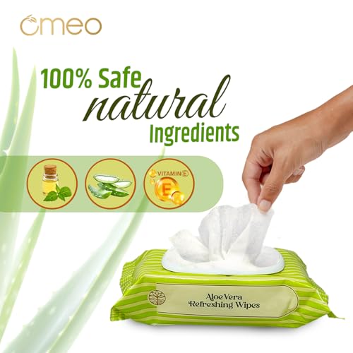 Image of Omeo Aloe Vera (Pack of 3) and Calendula (Pack of 3) Refreshing & Hydrating Wet Wipes, 25N in Each | Face Cleansing, Makeup Remover Wipes with Mint Oil & Vitamin E | Sulphate, Paraben & Alcohol Free - Women and Men