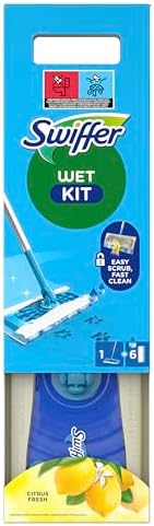 Swiffer Bodenwischer, 1x Starterkit, 6X Wet Nachfüller | Starter-Set für schnelle Bodenreinigung; nimmt Staub, Schmutz und Haare gründlich auf.