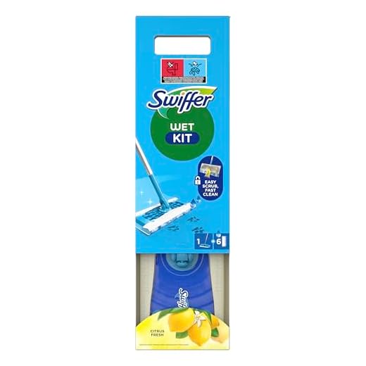Swiffer Bodenwischer Wet Mop Starter-Set Zur Reinigung Von Böden Mit Schrubbwirkung, Enthält: 1 Bodenwischer, 6 Feuchte Bodentücher