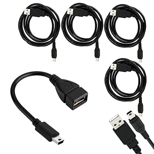 Saitech It 1 Pack Mini Usb 2.0 Otg Cable Bundle With 4 Pack Usb 2.0 A To Mini 5 Pin B Cable For External Hdds/Camera/Card Readers/ Mp3 Player (5Feet - 1.5M) -Black #TOP15