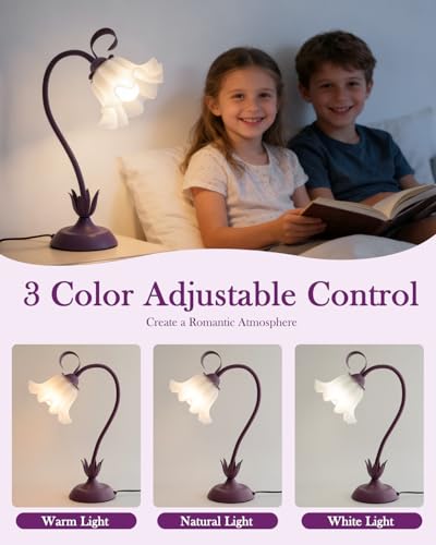 Image of WERFOP Flower Table Lamp Cute Desk Lamp for Bedroom Home Decor (Purple)