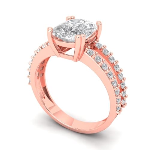 Clara Pucci 3.96 Ct Brilliant Cushion Cut Zircon 14K Rose Gold Solitaire W/Accents Bridal Wedding Anniversary Dainty Designer Ring2