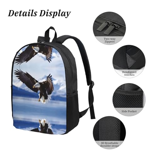 Mochila escolar ligera con estampado de águila de 3 piezas negra para estudiantes 5
