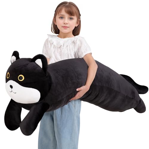 40'' Jumbo Cat Stuffed Animal, Giant Black Cat Long Body Pillow Plush Toy, Big Plushie Cute Kitty Gift for Kids Boys Girls, Birthday, Halloween, Christmas