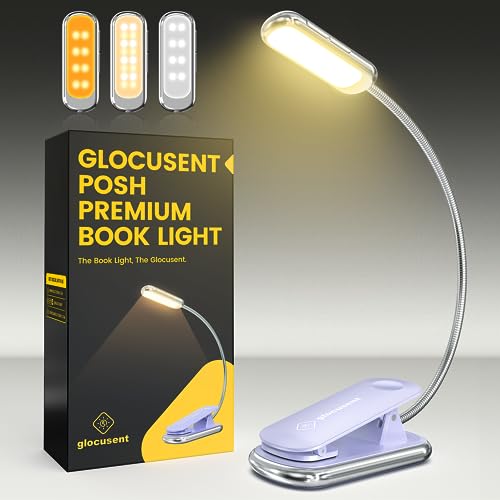 Glocusent Posh Premium Book Light for Reading in Bed with Timer, 16-LED Rechargeable Reading Light Runs 160hrs, 1800K Eyecaring Clip on Book Light, 3 Colors & 5 Brightness Levels, Perfect for Readers Glocusent Posh Premium Book Light for Reading in Bed with Timer, 16-LED Rechargeable Reading Light Runs 160hrs, 1800K Eyecaring Clip on Book Light, 3 Colors & 5 Brightness Levels, Perfect for Readers