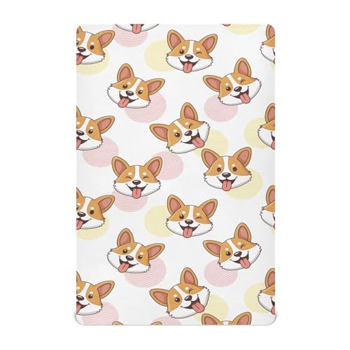 Image of Dogs Corgi White Fitted Crib Sheet for Boys Girls Baby Sheets for Standard Mattress,52 X 28 in