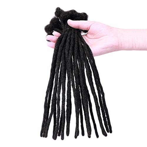 WacanDan 100% Human Hair Dreadlock Extensions for Men/Women, 0.4cm Thickness 6 Inch 10 Strands Full Handmade Can be Dyed and Bleached Permanent Loc Extensions Human Hair Natural Black