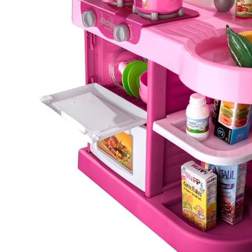 image for TEMI Play Kitchen Playset Pretend Food - 53 Pieces Pink Kitchen Toys f