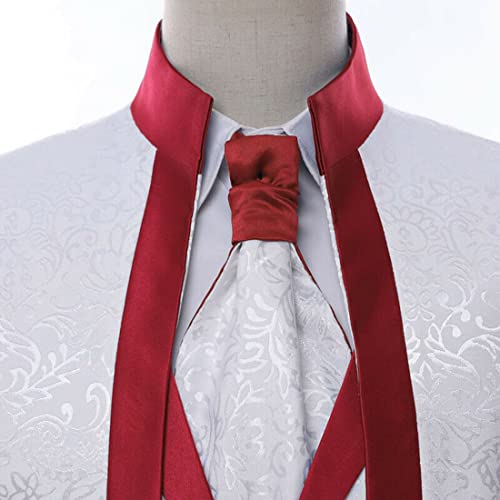 HZUOU Men's Slim Fit White Premium Floral Tuxedo Paisley Wedding Groom Prom Party 3 Pieces Business Suits HZH054