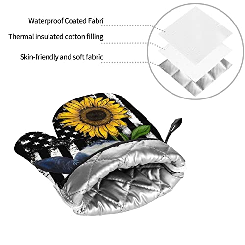 Sunflower Cow American Flag Oven Mitts And Pot Holders Sets 4 Pcs Heat Resistant Pads Non-Slip Bbq Gloves For Kitchen,Cooking,Baking,Grilling #TOP7
