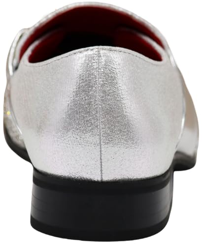 Image of Enzo Romeo Crisino Men Rhinestone Chrome Toe Suede Pointy Buckle Dress Loafer Slip On Shoes