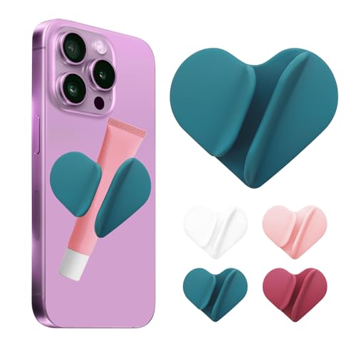 Phone Case Lip Gloss Holder,2026 New Model, Heart Shaped Gloss Bracket,Self-Adhesive Lip Holder Suitable for iPhone and Android (Sea Blue)