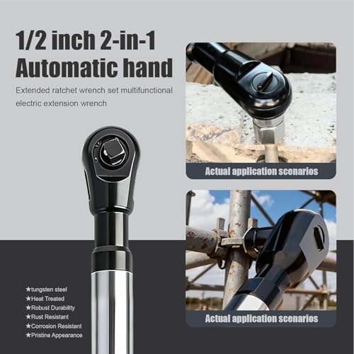 Image of 1 /2 inch Offset Extension Wrench for Electric Drill, Impact Ratchet Wrench Extender with 1 /2 inch, 3 /8 inch,1 /4 inch Socket Adapters and 1 /2 inch Electric Drill Adapter for Tight Spaces (with non-slip rubber sleeves)