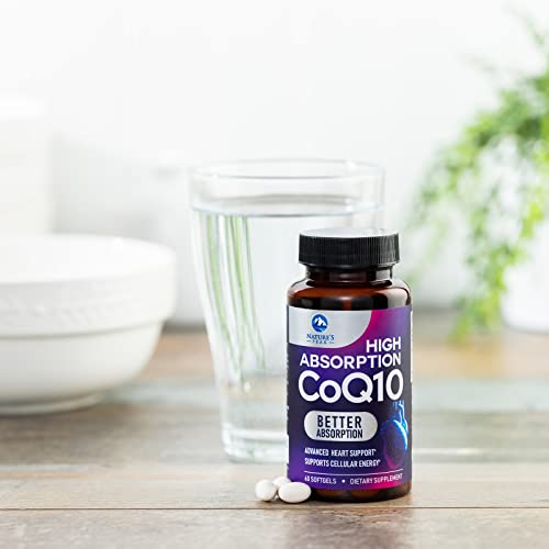 Coq10 100Mg Softgels, High Absorption Dietary Supplement For Heart Health Support, Energy Production, Nature's Gluten Free Antioxidant Coenzyme Q10 Supplement, 60 Day Supply - 60 Softgels #TOP5