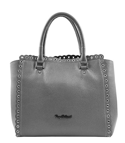 Sac en cuir pur marron et gris HOL0228 grand format aux finitions rivets de luxe