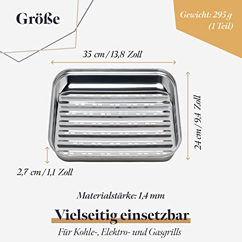 GOURMEO BBQ Grillschalen 2er Set - Edelstahl Grillkorb Gemüse - Grillschale Außenbereich - Zubehör Schale für Gemüse Fisch oder Fleisch - Grillpfanne Grillblech für u.a. Gasgrill