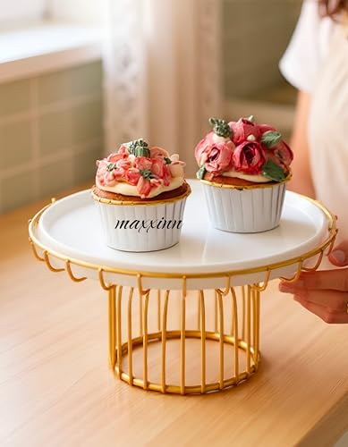 Image of Metal Round Cupcake Stand White and Gold Multipurpose Serving Stand Perfect for Weeding, Birthday Party