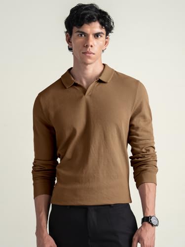 Image of DAMENSCH Statement Popcorn Johnny Collar Full Sleeve Polo with Premium Cotton Blend, Popcorn Texture, Colours by High-IQ Dyes Heavy Weight Fabric T-Shirt for Men