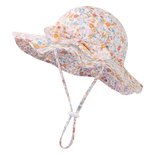 Image of Baby Girl Sun Hat Toddler Beach Hats with UPF 50+ Protective Infant Summer Hat with Wide Brim Baby Girls Bucket Hat