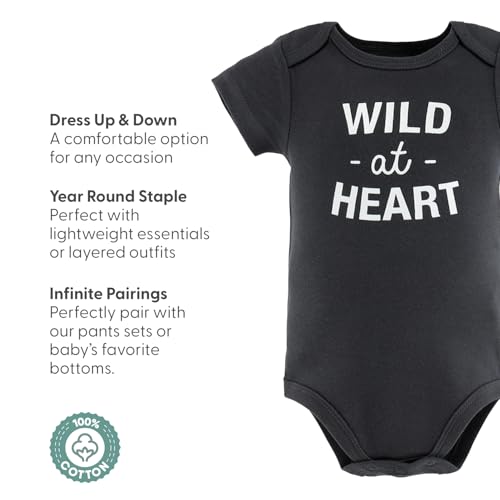 The Peanutshell Unisex Baby Short Sleeve Bodysuit 5 Pack - 100% Cotton Newborn Clothes Baby Boy Outfits - Safari Faces4