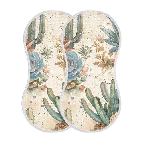 Cacti Pattern Muslin Burp Cloths 22x11 Inch - 4-Layer Organic Cotton & TPU Waterproof Lining, Absorbent Baby Bibs for Boys/Girls with Hanging Loop2
