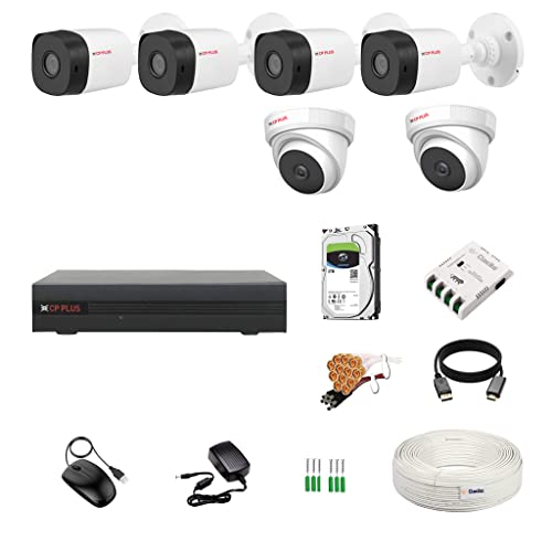 Image of CP Plus 8 Channel DVR + 5MP 2 Dome & 4 Bullet Cameras with Audio Recording (Day /Night Vision) + 2TB HDD + Copper Cable Roll (1+3) + 8 CH Power Supply + BNC & DC Full Combo Kit