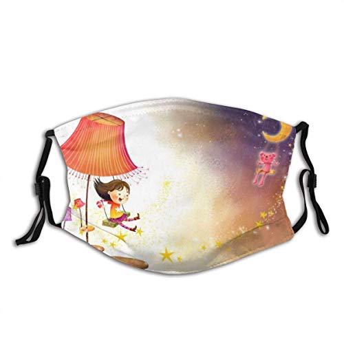 Preisvergleich Produktbild Gesichtsschutz Mundschutz Zeichnung Kindheit Fantasy Girl Lampe Schaukel Tiersterne Lachender Wind Sturmhaube Mund Bandanas Halsmanschette mit 2 Filtern