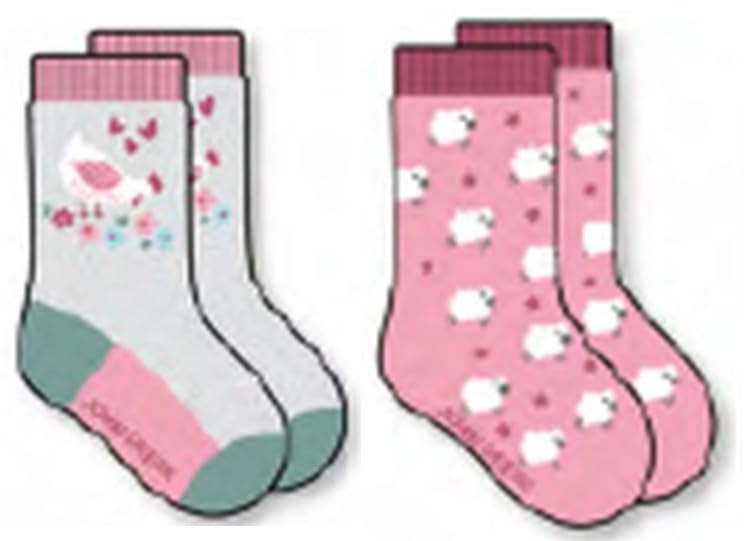 John Deere 2 Pack Crew Socks Pink Gray Chicken Sheep Sizes 12-24M, 2T-4T