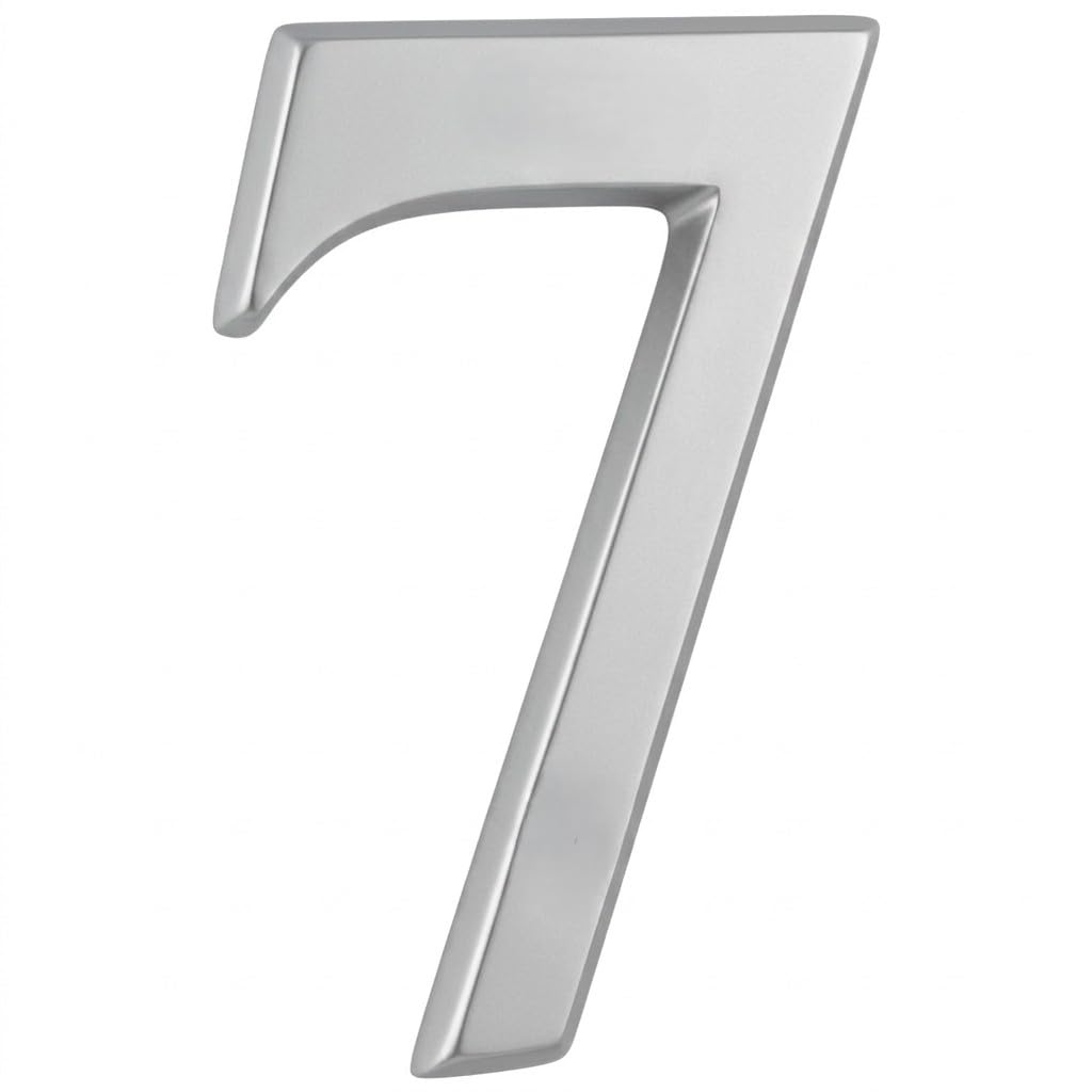 3" House Door Number Silver Anodised Self Adhesive, Times Roman, 7