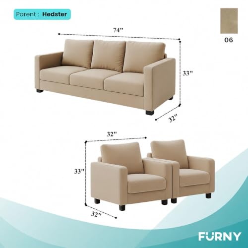 Image of FURNY Haster 5 Seater Premium Velvet Fabric 3+1+1 Sofa Set (Beige) Durable & Comfortable Ideal for Living Room