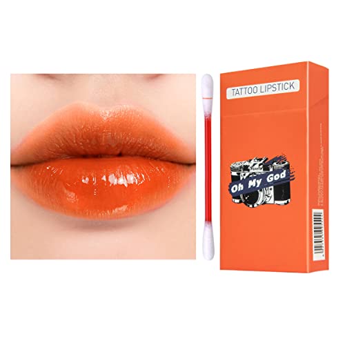 QrBxa 20 Pcs/Set Tattoo Lipstick Cotton Swab Lipstick, Lip Tattoo Lip Stain Lipstick Cotton Swab, Waterproof Long-Lasting Non-Stick Lipstick Cotton Swab Lip Tint, Easy to Carry(Orange Red)