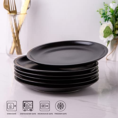 Gbhome Stoneware Dinnerware Sets,Handcrafted Ceramic Plates And Bowls Sets,Highly Chip& Scratch Resistant | Dishwasher & Microwave& Oven Safe Dishes Set- Service For 4 (12Pc) -Matte Black #TOP1