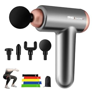 DSP Electric Massager Gun Deep Tissue with 3200RPM 32 Speed Gear, 4 Attachment Heads and 5 Resistance Bands – Handheld Cordless Rechargeable Muscle Massage Gun for Pain Relief and Relaxation