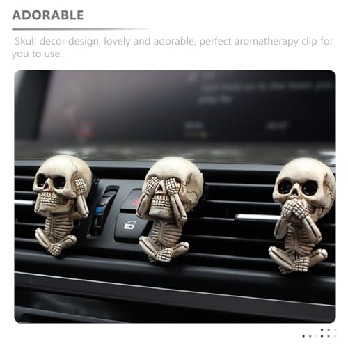 Image of GLEAVI Skull Car Vent Clips 3Pcs Car Air Vent Clip Skull Car Charms Car Air Freshener Accessories Automotive Interior Decoration Halloween Car Decorations Interior for Men Women, Beige