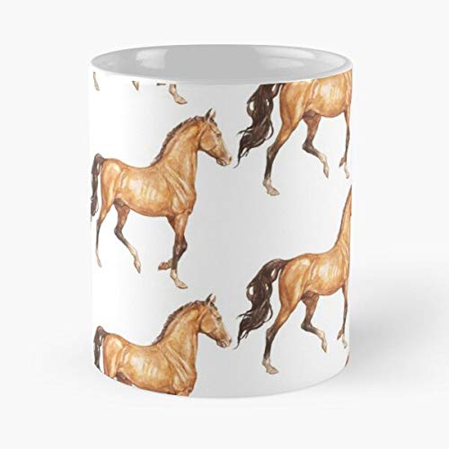 Stallion Watercolour Painted Akhal Watercolor Teke Horses Equine Horse Eat Food Bite John Best - Taza de café de cerámica Blanca, 11 onzas, Onza