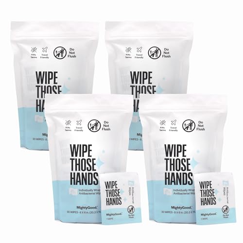 Wipe Those Hands On-The-Go Sanitizing Wipes - 4 Packs of 30 Individually Wrapped Wipes, 120 Total - Alcohol & Fragrance-Free - Kills Germs Fast - Travel Friendly