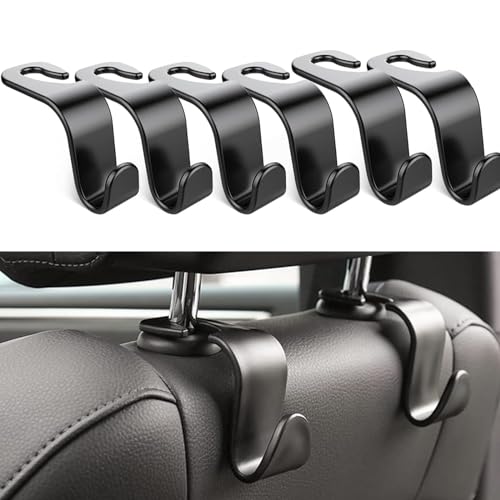 NIXRET Ganci per auto, 6 ganci neri per auto, ganci per poggiatesta del sedile posteriore, ganci universali per borse della spesa per cappotti, borse della spesa