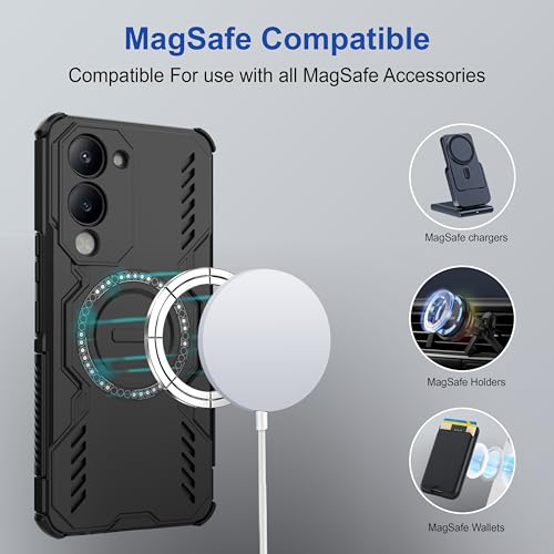 Image of amazon basics Back Case Cover for Vivo Y19 5G | Magnetic Case with Built-in Metal Ring | Supports Mag-Safe Charger, Wallet & Car Mount | Shockproof Hybrid PC + TPU | Black