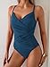 B2prity One Piece Swimsuit Tummy Control Criss Cross Bathing Suit Slimming Ruched Swim Suit Push Up V Neck Swimwear Peacock Green