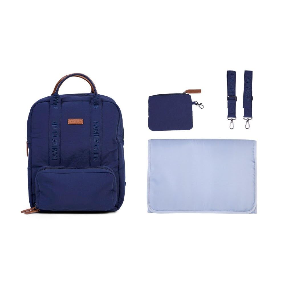 CHILDHOME, Plecak na pieluchy Family Bag, duża pojemność, wielofunkcyjny, mata do przewijania w zestawie, 11 przegródek, izolowane kieszenie, walizka na kółkach, wieszak na wózek, 20,5 l, granatowy
