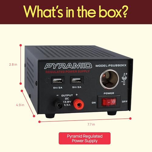 Image of Pyramid 7A Bench Power Supply | AC DC 12V DC Power Supply with USB | 13.8V regulated bench power supply with dual USB ports, cigarette lighter socket, and short-circuit protection