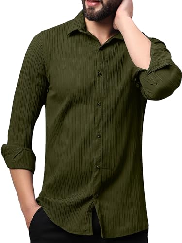 Image of FILO HEVIS Men's Casual Button Down Popcorn Shirts Stylish Long Sleeve Linen Textured Beach Summer Shirt