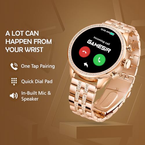 Image of GameSir Premium Luxurious Gen 9 Smartwatch, HD Display Gold Metal Strap & Activity Tracker, Bluetooth Calling, Customizable Watch Faces, Water Resistant Smartwatch for Women & Girls(Rose Gold)