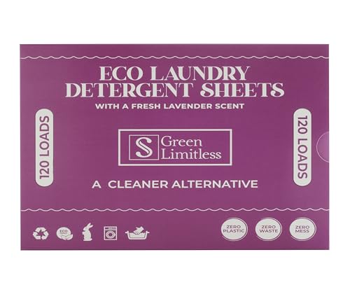 Green Limitless Eco - Detergente para ropa, 120 hojas (cargas) con aroma a lavanda