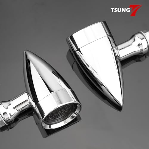 Image of TSUNG Universal Motorcycle LED Turn Signals Small Bullet Front Rear Blinkers Tail Lights for Cruiser Chopper Bobber Cafe Racer Street Bike (White&Amber Light-Chrome)
