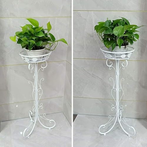 Image of Kundi Indoor Outdoor Wrought Iron Plant Stand, Tall Metal Iron Flower Pot Stand, 11.4 x 9.6 x 24.4 inches (Double Pot White) (Single Basket White)