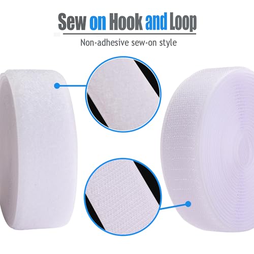 Myuren YR-SHK-12M-WH1 Sew On Hook And Loop Style 1 Inch Non-Adhesive Back Nylon Strips Fabric Fastener Non-Adhesive Interlocking Tape White,12.6 Yard thumb #2