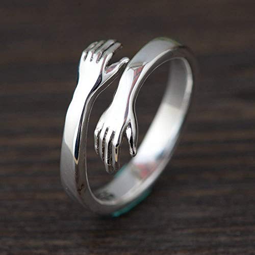 925 Sterling Silver Hug Rings for Women, I Love You Forever - Mother & Sister Gifts - Engraved Words - Hugging Hands - Open Ring - Friendship Jewelry (2PCS)