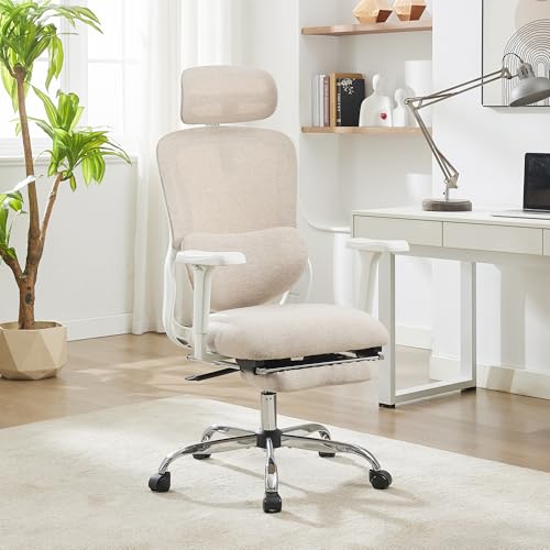 Qulomvs Office Chair with Footrest, Modern Fabric Ergonomic Desk Chair