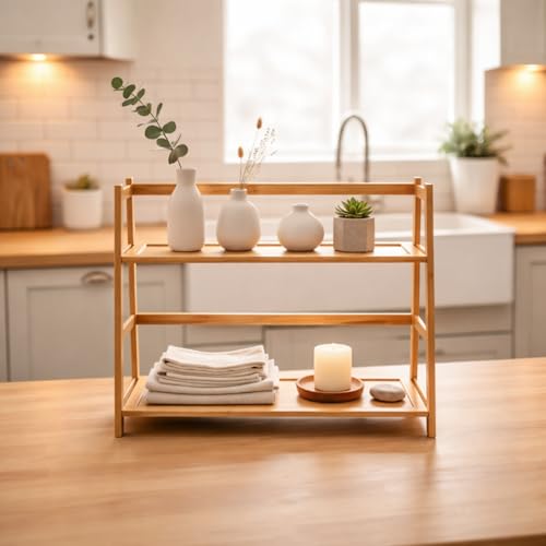 Image of SimplifiNest Bamboo 2-Tier Kitchen Counter Organizer Rack|L-Shape Space-Saving Countertop Shelf|Eco-Friendly Bamboo Storage for Spices, Jars, Mugs & Snacks|Stable, Lightweight Design